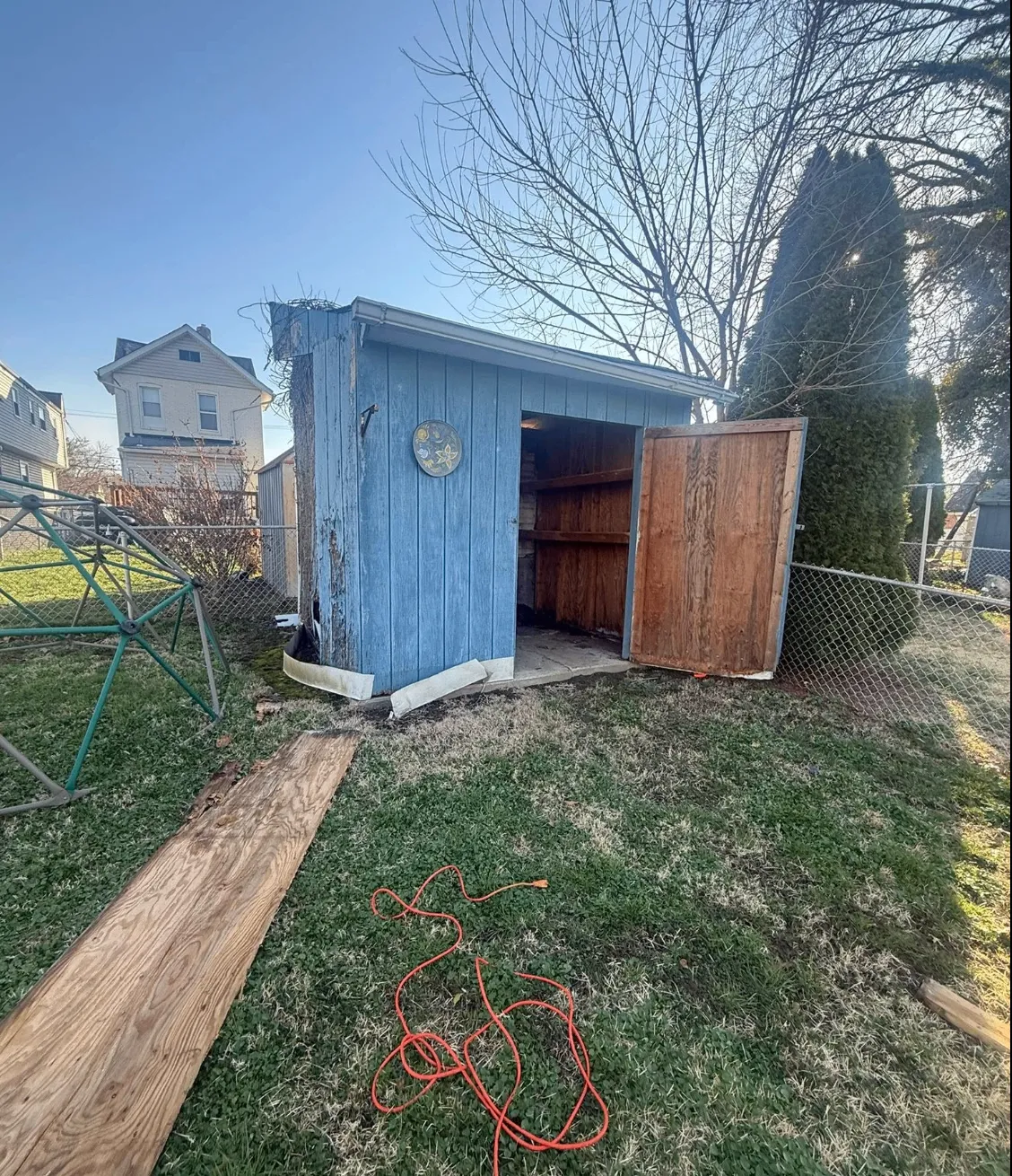 Old shed in Delco backyard before K&K Moving demolition